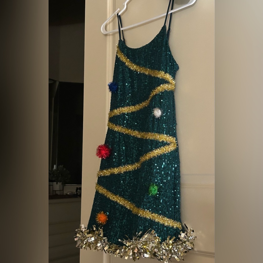Festive Green and Gold Sequins Costume Dress
